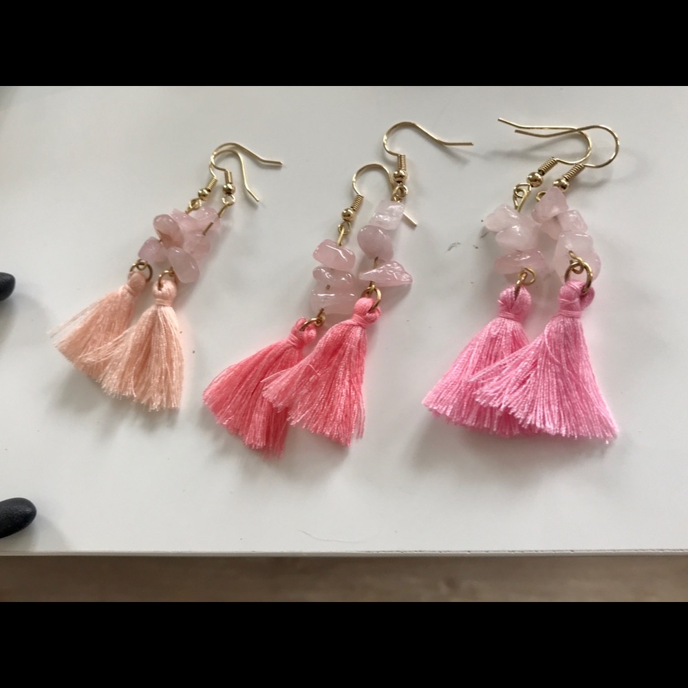 Rose Quartz Boho Tassel earrings
